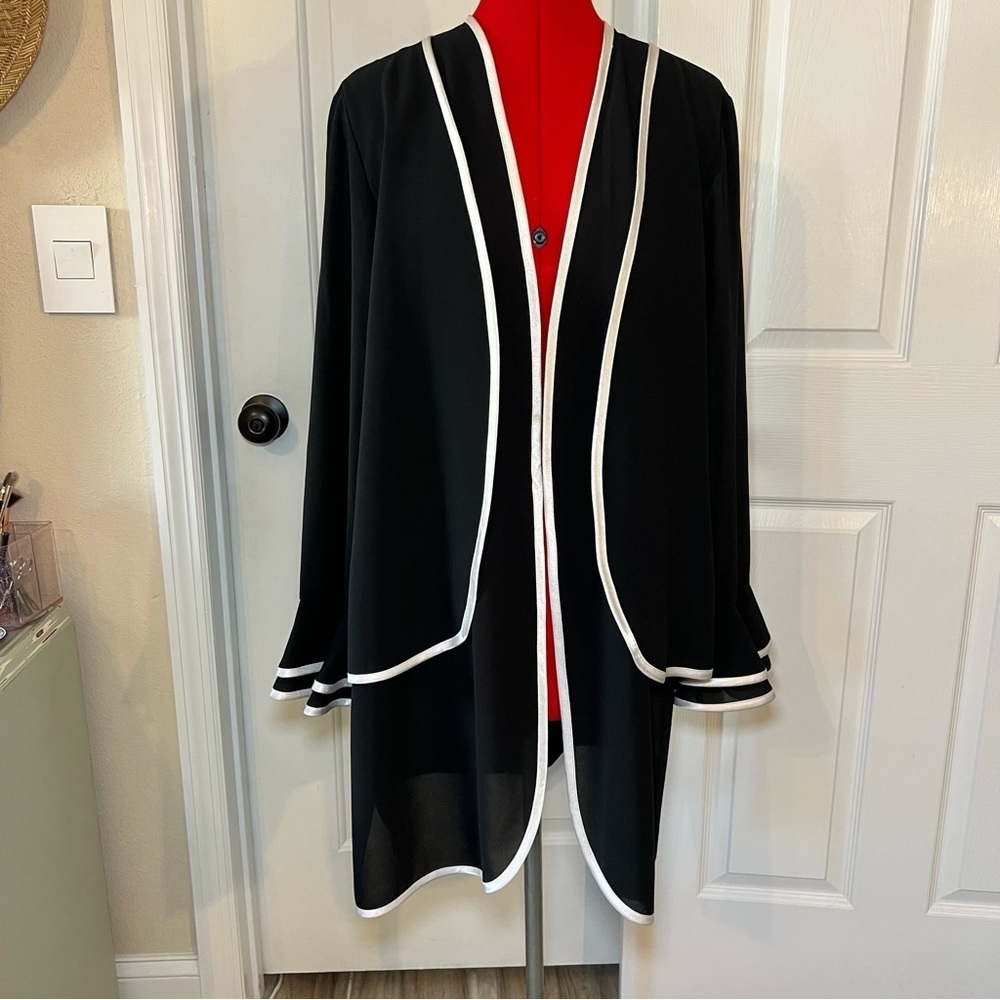 Vintage Tally Taylor Long Sleeve Sheer Jacket Cardigan Black & White Womens 14W